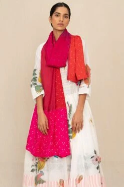 Injiri Handcrafted Pink Bandhani Scarf
