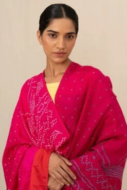 Injiri Artisanal Pink Bandhani Silk Scarf -Deals Toggora Store 16523inj6 3