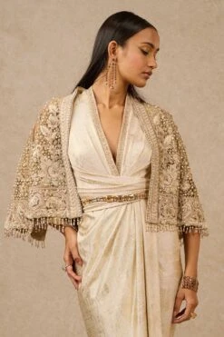 Tarun Tahiliani Gold Gara Embroidered Cape & Dress Set -Deals Toggora Store 16923tt37 3