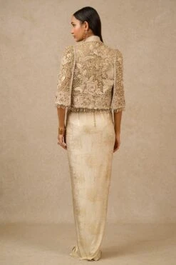 Tarun Tahiliani Gold Gara Embroidered Cape & Dress Set -Deals Toggora Store 16923tt37 4