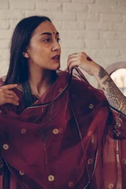 Sarang Kaur Maroon Phool Stole -Deals Toggora Store 1712sk20 3