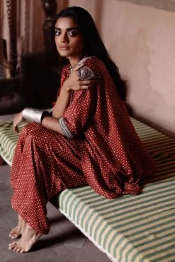 Avacara Maroon Handblock Printed Kaftan Dress -Deals Toggora Store 172ap13 4