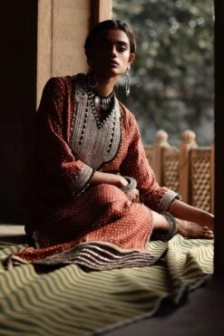 Avacara Maroon Handblock Printed Kaftan Dress -Deals Toggora Store 172ap13 6