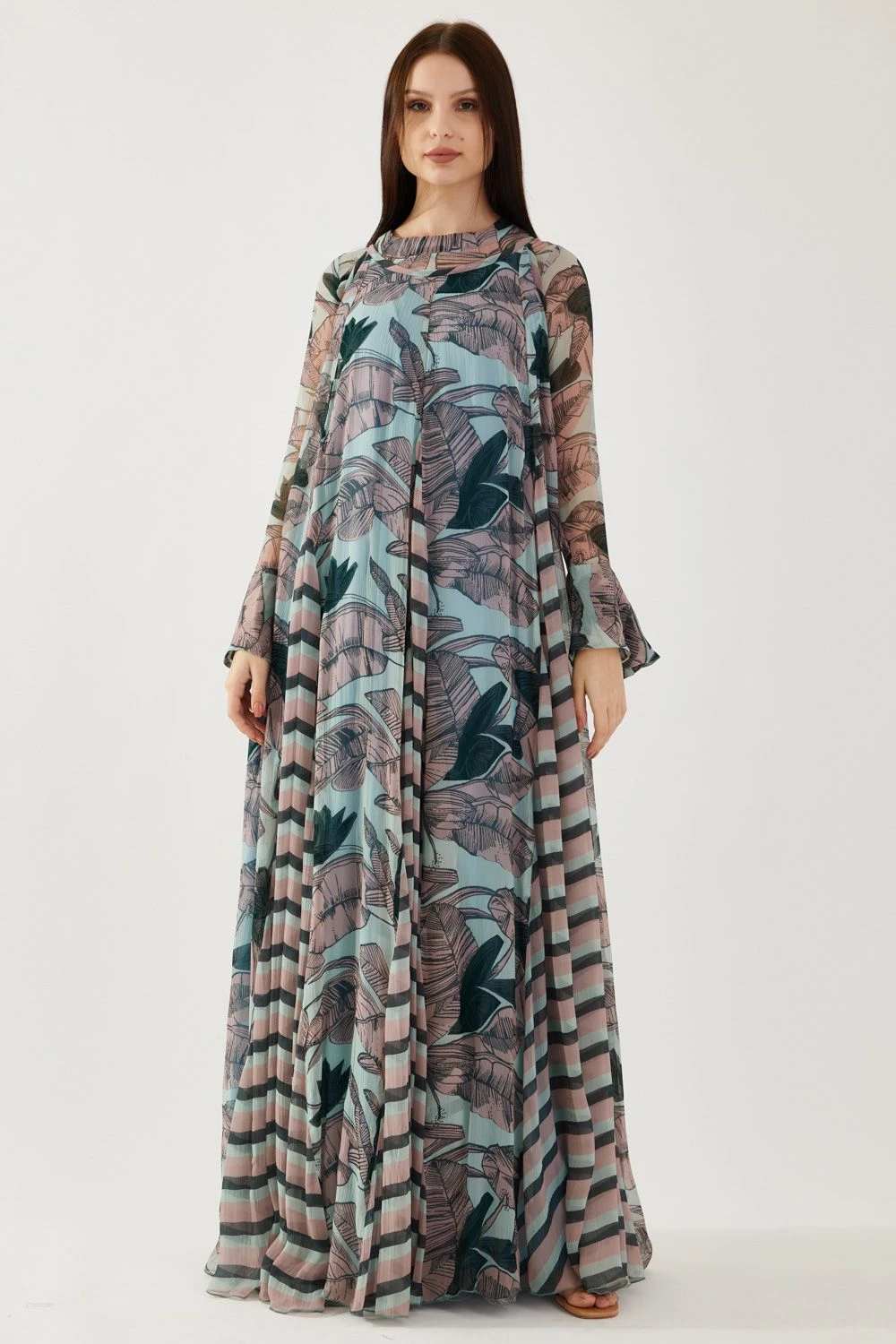 KoAi Sky Blue And Green Floral Long Dress 4 KoAi Sky Blue And Green Floral Long Dress - Image 2