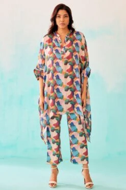 NORN Peach Abstract Printed Short Kaftan