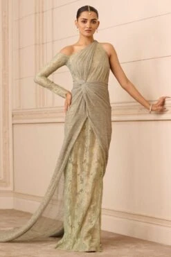 Tarun Tahiliani Palladium Blue Draped Dress