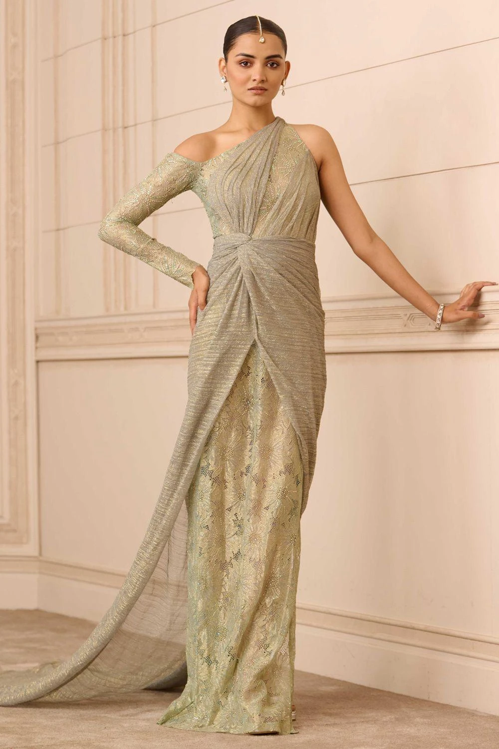 Tarun Tahiliani Palladium Blue Draped Dress 3 Tarun Tahiliani Palladium Blue Draped Dress