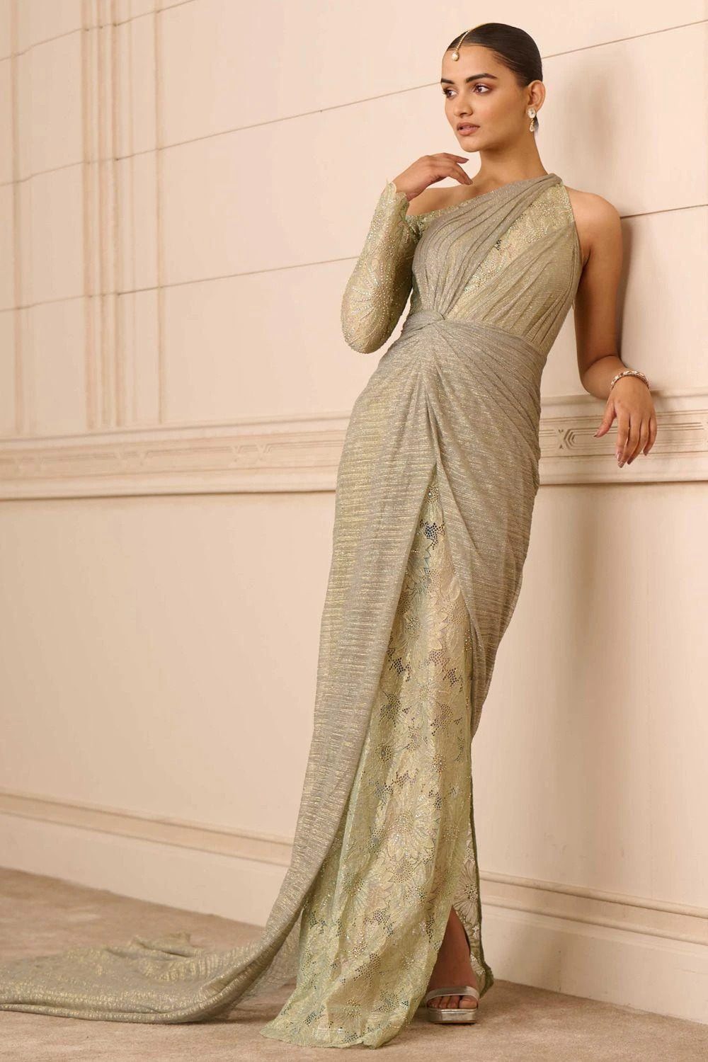 Tarun Tahiliani Palladium Blue Draped Dress 5 Tarun Tahiliani Palladium Blue Draped Dress - Image 3