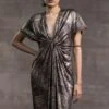 Tarun Tahiliani Black Draped Foil Jersey Dress -Deals Toggora Store 187tt17 1 1