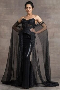 Tarun Tahiliani Black Tulle Gown