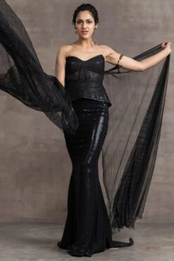 Tarun Tahiliani Black Tulle Gown -Deals Toggora Store 187tt20 3 1
