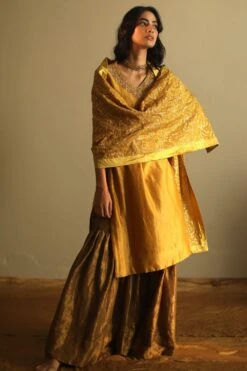 Shorshe Gota Chanderi Yellow Stole