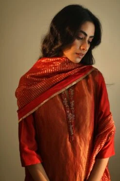Shorshe Handloom Chanderi Rust Red Stole -Deals Toggora Store 1910s29 2