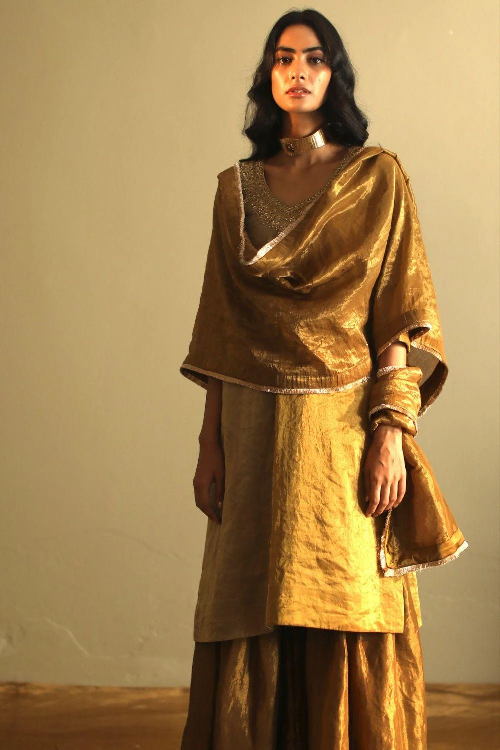 Shorshe Handloom Tissue Gold Stole 3 Shorshe Handloom Tissue Gold Stole