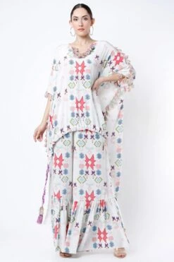 Payal Singhal White Ikat Printed Kaftan Set