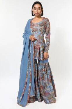 Aisha Rao Powder Blue Houndstooth Print Sharara Set