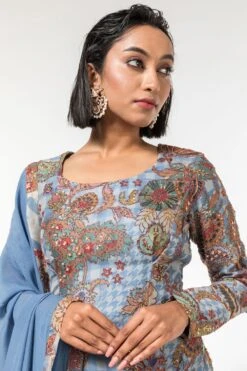 Aisha Rao Powder Blue Houndstooth Print Sharara Set -Deals Toggora Store 191ar16 4