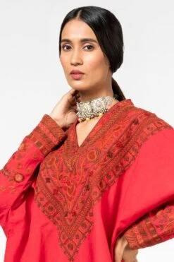 Divya Sheth Red Embroidered Kaftan & Pants Set -Deals Toggora Store 191ds1 4