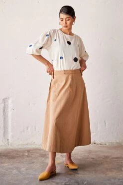 Khara Kapas Khaki Midi Skirt