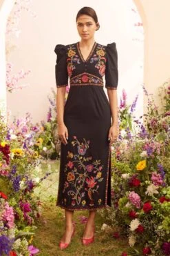Chandrima Black Threadwork Dress