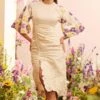 Chandrima Ivory Floral Gathered Dress
