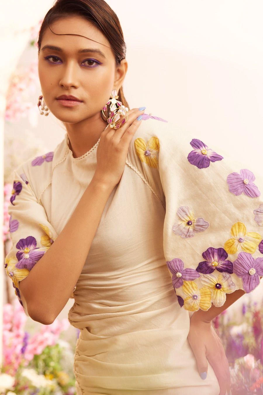 Chandrima Ivory Floral Gathered Dress 4 Chandrima Ivory Floral Gathered Dress - Image 2