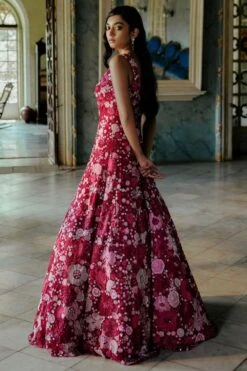 Mishru Dark Pink Rosa Embroidered Gown