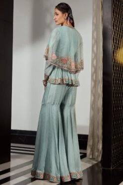 Ridhi Mehra Sea Blue Embellished Cape Peplum & Sharara Set -Deals Toggora Store 204rm19 3