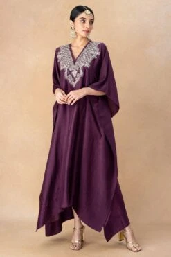 Jayanti Reddy Wine Embellished Kaftan
