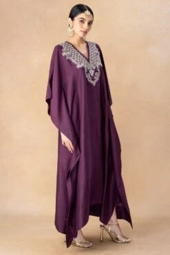 Jayanti Reddy Wine Embellished Kaftan -Deals Toggora Store 20723jr11 3