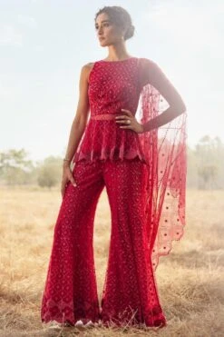 Mishru Red Embellished Sharara Set