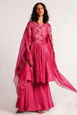 Petticoat Lane By Divya Fushcia Pink Floral Embroidered Sharara Set