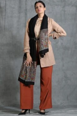 Dusala India Black Handwoven Cashmere Fine Wool Stole