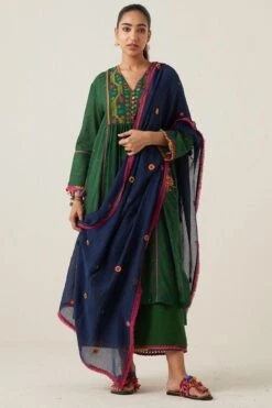 Sunira Designs Blue Gulzaar Frayed Stole