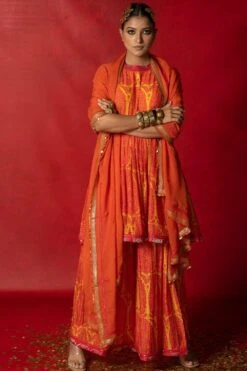 Pooja Keyur Orange & Yellow Aari Embroidered Sharara Set