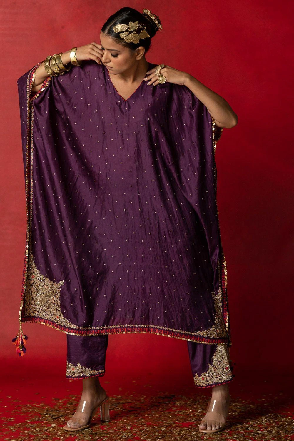 Pooja Keyur Purple Embroidered Silk Kaftan Set 6 Pooja Keyur Purple Embroidered Silk Kaftan Set - Image 4