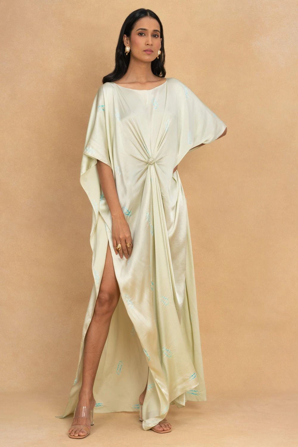 Stephany Beige Front Knot Kaftan Dress 3 Stephany Beige Front Knot Kaftan Dress