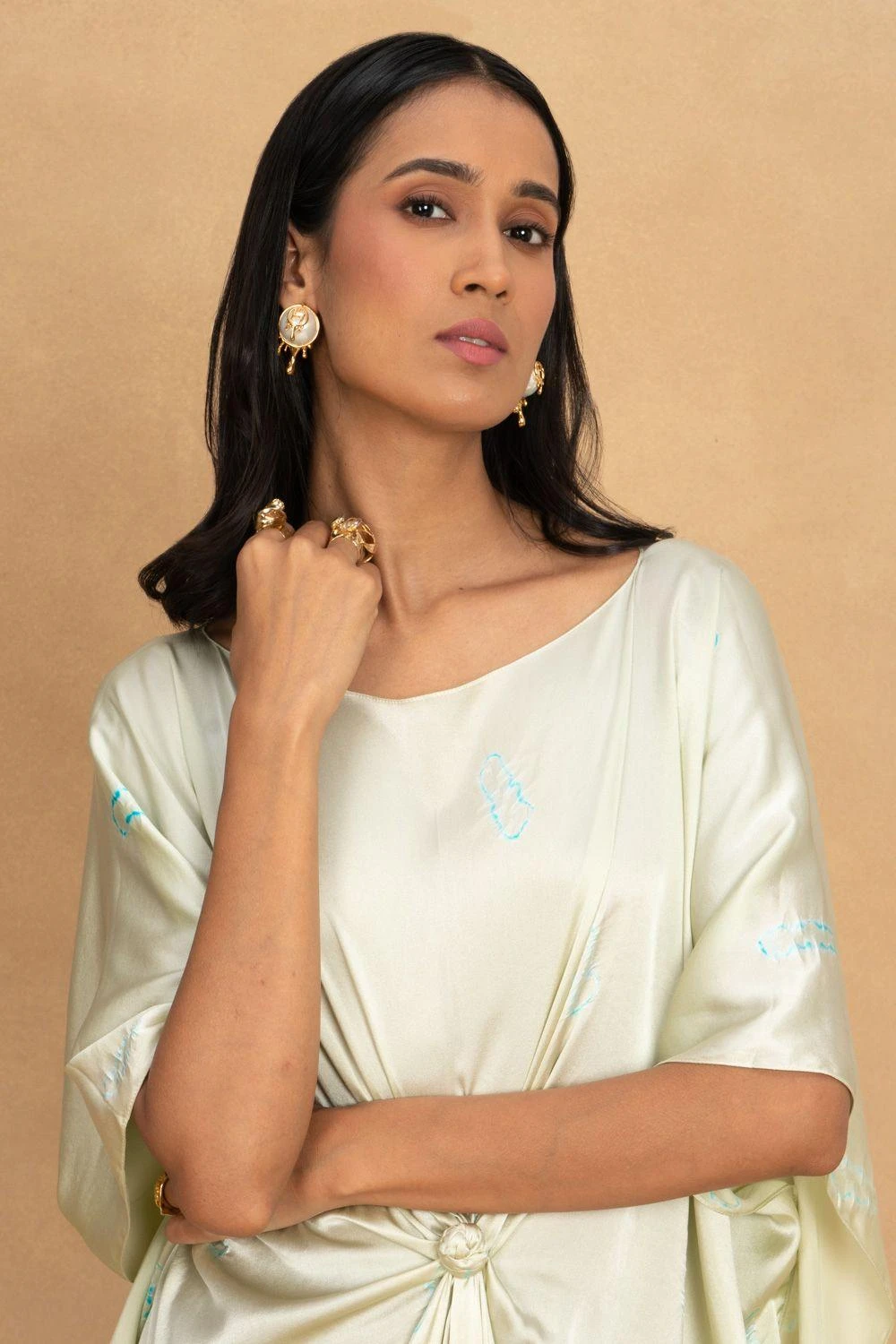 Stephany Beige Front Knot Kaftan Dress 6 Stephany Beige Front Knot Kaftan Dress - Image 4