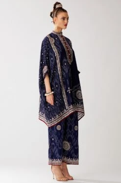 Rajdeep Ranawat Navy Blue Floral Printed Band Collar Kaftan Set -Deals Toggora Store 230623rr02 3