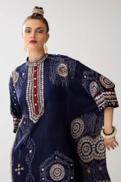 Rajdeep Ranawat Navy Blue Floral Printed Band Collar Kaftan Set -Deals Toggora Store 230623rr02 4