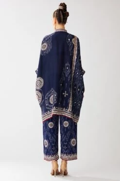 Rajdeep Ranawat Navy Blue Floral Printed Band Collar Kaftan Set -Deals Toggora Store 230623rr02 5