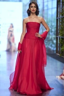 Gauri & Nainika Red Strapless & Corseted Gown -Deals Toggora Store 2311gn34 1