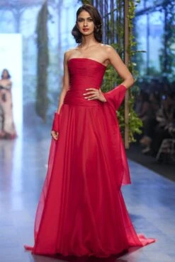 Gauri & Nainika Red Strapless & Corseted Gown -Deals Toggora Store 2311gn34 2