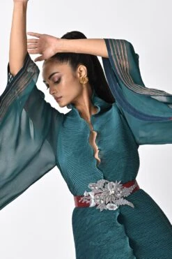 Kiran Uttam Ghosh Blue & Green Pleated Pants 9 Kiran Uttam Ghosh Blue & Green Pleated Pants -Deals Toggora Store 23523kug4 4