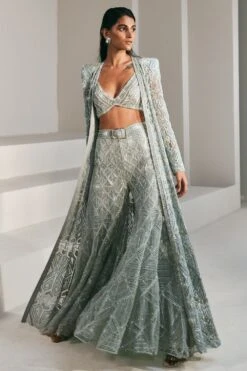 Ritika Mirchandani Fresh Green Hand Embroidered Long Jacket Set