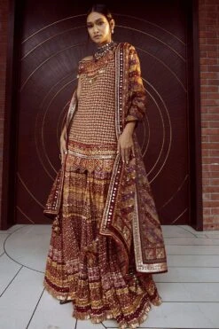 Tarun Tahiliani Deep Red Crushed Kalidar Sharara Set