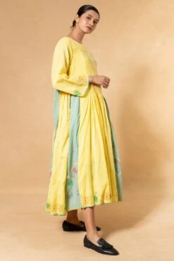 Injiri Yellow & Mint Green Handwoven Jamdani Dress -Deals Toggora Store 24323ijr4 3