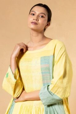 Injiri Yellow & Mint Green Handwoven Jamdani Dress -Deals Toggora Store 24323ijr4 4