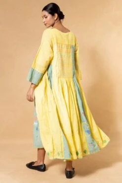 Injiri Yellow & Mint Green Handwoven Jamdani Dress -Deals Toggora Store 24323ijr4 5