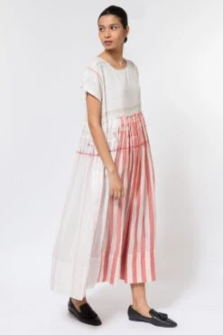 Injiri White & Red Striped Jamdani Dress -Deals Toggora Store 252inj14 3